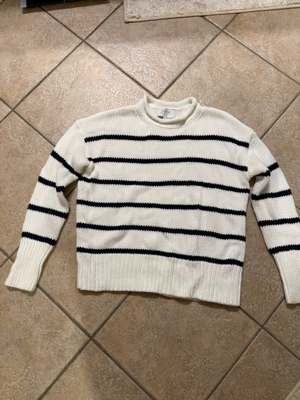La Ligne Marina Cream Sweater with Navy Horizontal Stripes